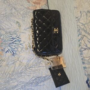 No Boundaries Black Quilted Wristlet with Gold Chain